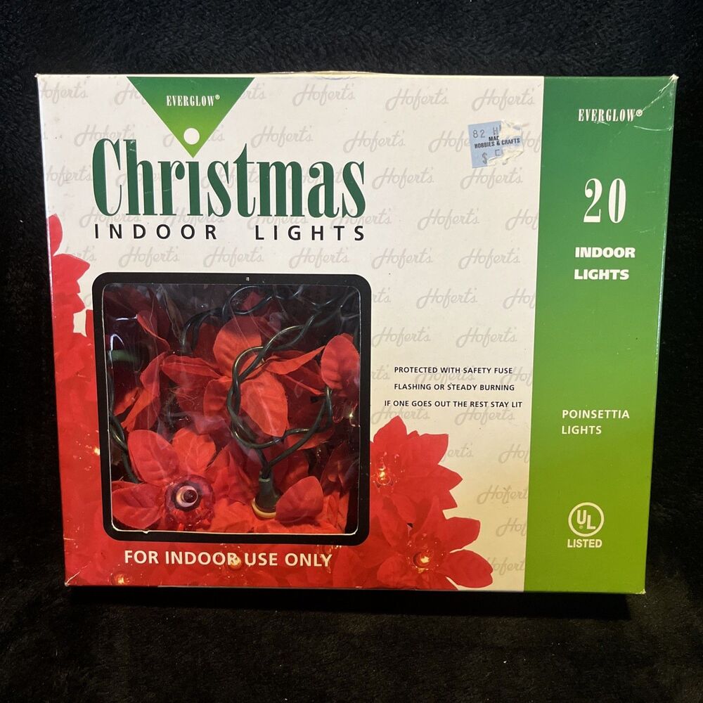 Everglow POINSETTIA Lights Christmas Holiday Vintage Red Works